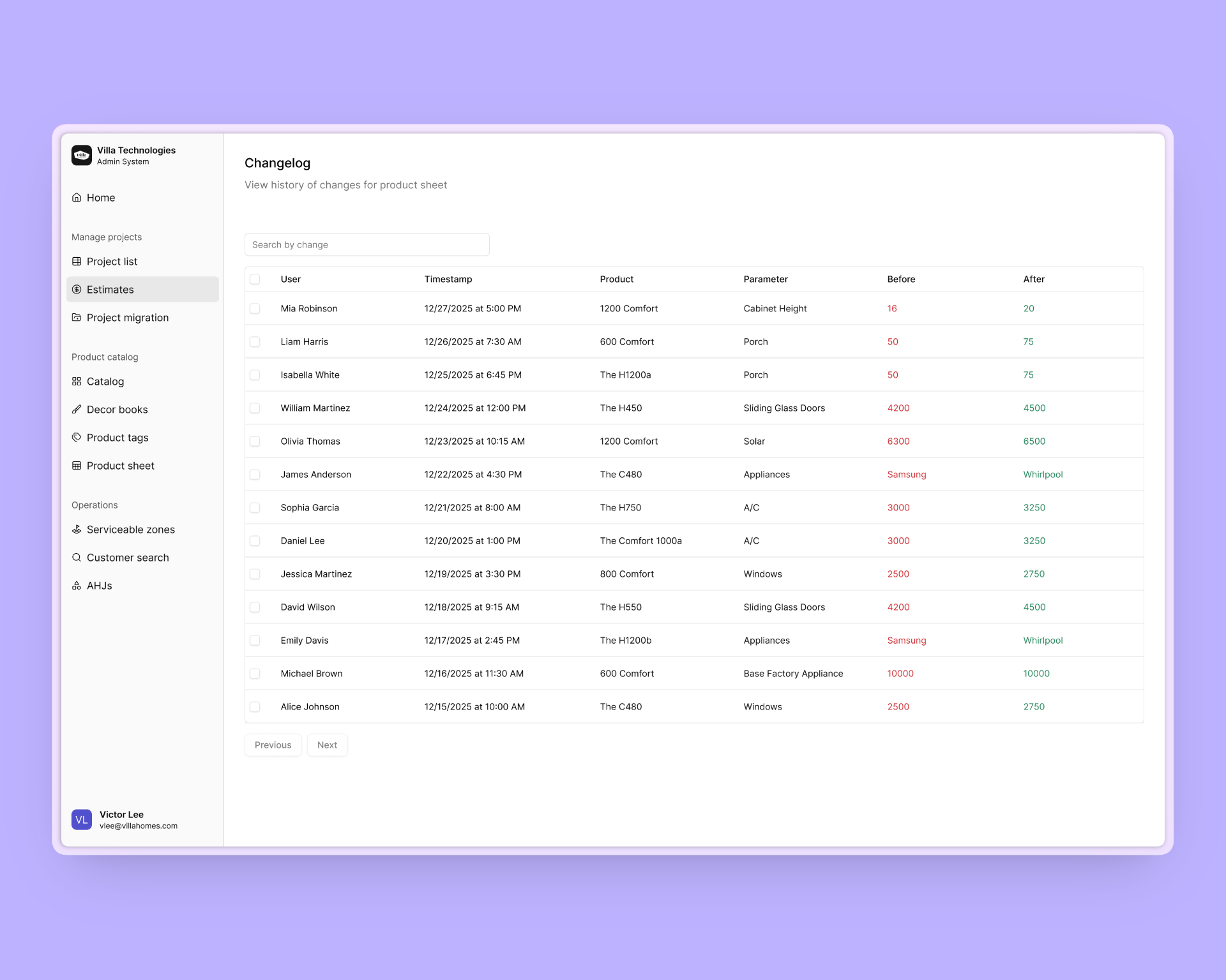Changelog trail interface